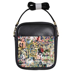 Graffiti Wall Pattern Background Girls Sling Bags by Simbadda