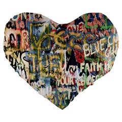 Graffiti Wall Pattern Background Large 19  Premium Heart Shape Cushions by Simbadda