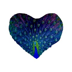 Amazing Peacock Standard 16  Premium Flano Heart Shape Cushions by Simbadda