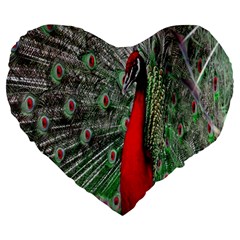 Red Peacock Large 19  Premium Heart Shape Cushions by Simbadda