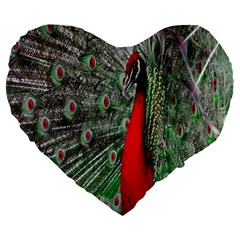 Red Peacock Large 19  Premium Flano Heart Shape Cushions by Simbadda