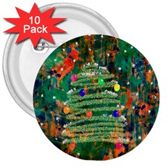 Watercolour Christmas Tree Painting 3  Buttons (10 Pack)  by Simbadda