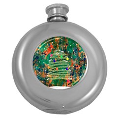 Watercolour Christmas Tree Painting Round Hip Flask (5 Oz) by Simbadda