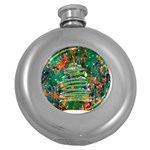 Watercolour Christmas Tree Painting Round Hip Flask (5 oz) Front