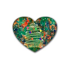 Watercolour Christmas Tree Painting Heart Coaster (4 Pack)  by Simbadda