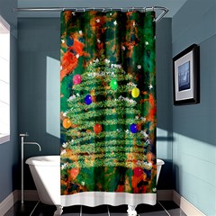 Watercolour Christmas Tree Painting Shower Curtain 36  X 72  (stall)  by Simbadda