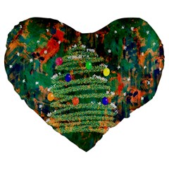 Watercolour Christmas Tree Painting Large 19  Premium Flano Heart Shape Cushions by Simbadda