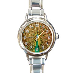 Peacock Bird Feathers Round Italian Charm Watch by Simbadda