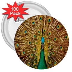 Peacock Bird Feathers 3  Buttons (100 Pack)  by Simbadda