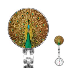 Peacock Bird Feathers Stainless Steel Nurses Watch by Simbadda