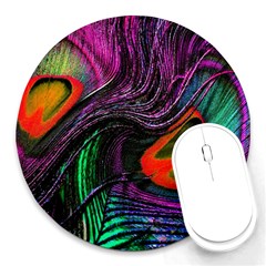 Peacock Feather Rainbow Round Mousepads by Simbadda