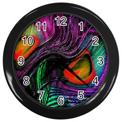 Peacock Feather Rainbow Wall Clocks (black) by Simbadda