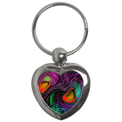 Peacock Feather Rainbow Key Chains (heart)  by Simbadda