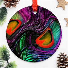 Peacock Feather Rainbow Round Ornament (two Sides) by Simbadda