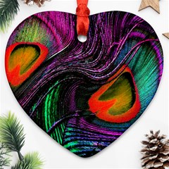 Peacock Feather Rainbow Heart Ornament (two Sides) by Simbadda