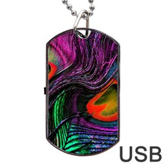 Peacock Feather Rainbow Dog Tag Usb Flash (one Side) by Simbadda