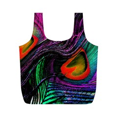 Peacock Feather Rainbow Full Print Recycle Bags (m)  by Simbadda