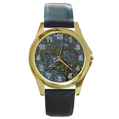 Stone Paints Texture Pattern Round Gold Metal Watch by Simbadda