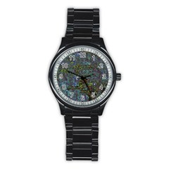 Stone Paints Texture Pattern Stainless Steel Round Watch by Simbadda