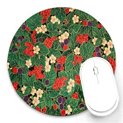 Berries And Leaves Round Mousepads by Simbadda