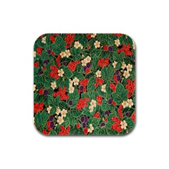 Berries And Leaves Rubber Square Coaster (4 Pack)  by Simbadda