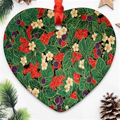 Berries And Leaves Heart Ornament (two Sides) by Simbadda