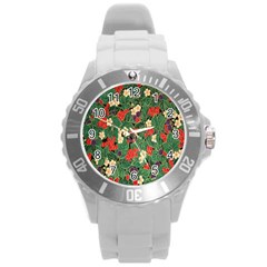 Berries And Leaves Round Plastic Sport Watch (l) by Simbadda