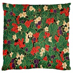 Berries And Leaves Large Cushion Case (one Side) by Simbadda