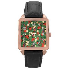 Berries And Leaves Rose Gold Leather Watch  by Simbadda