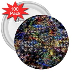 Multi Color Peacock Feathers 3  Buttons (100 Pack)  by Simbadda