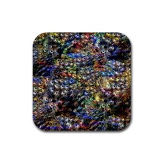 Multi Color Peacock Feathers Rubber Coaster (square)  by Simbadda