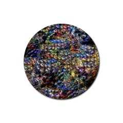 Multi Color Peacock Feathers Rubber Coaster (round)  by Simbadda