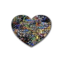 Multi Color Peacock Feathers Heart Coaster (4 Pack)  by Simbadda