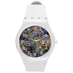 Multi Color Peacock Feathers Round Plastic Sport Watch (m) by Simbadda