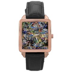 Multi Color Peacock Feathers Rose Gold Leather Watch  by Simbadda