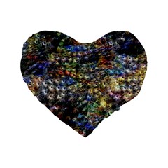 Multi Color Peacock Feathers Standard 16  Premium Flano Heart Shape Cushions by Simbadda