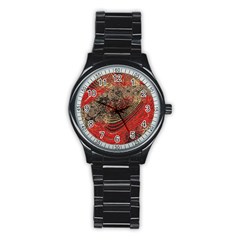 Red Gold Black Background Stainless Steel Round Watch by Simbadda