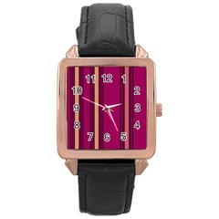 Stripes Background Wallpaper In Purple Maroon And Gold Rose Gold Leather Watch  by Simbadda