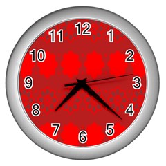 Red Flowers Velvet Flower Pattern Wall Clocks (silver) 