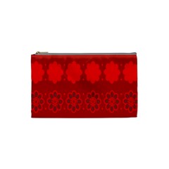 Red Flowers Velvet Flower Pattern Cosmetic Bag (small)  by Simbadda