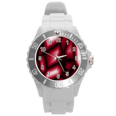 Red Abstract Background Round Plastic Sport Watch (l) by Simbadda