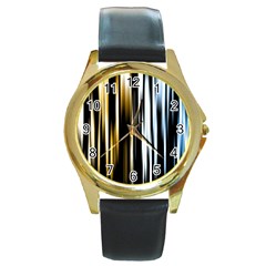 Digitally Created Striped Abstract Background Texture Round Gold Metal Watch by Simbadda