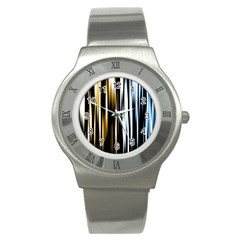 Digitally Created Striped Abstract Background Texture Stainless Steel Watch by Simbadda