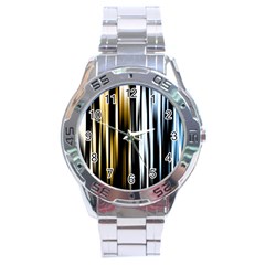 Digitally Created Striped Abstract Background Texture Stainless Steel Analogue Watch by Simbadda