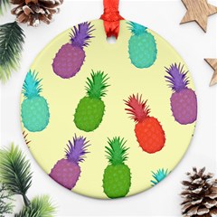 Colorful Pineapples Wallpaper Background Ornament (round) by Simbadda