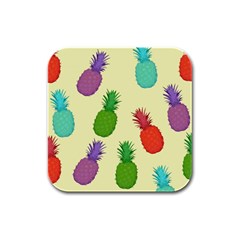 Colorful Pineapples Wallpaper Background Rubber Square Coaster (4 Pack)  by Simbadda