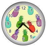 Colorful Pineapples Wallpaper Background Wall Clocks (Silver)  Front