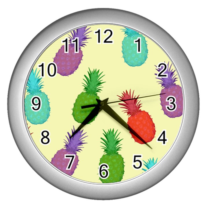 Colorful Pineapples Wallpaper Background Wall Clocks (Silver) 