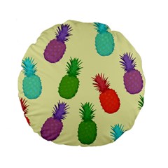 Colorful Pineapples Wallpaper Background Standard 15  Premium Flano Round Cushions by Simbadda