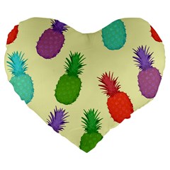 Colorful Pineapples Wallpaper Background Large 19  Premium Flano Heart Shape Cushions by Simbadda